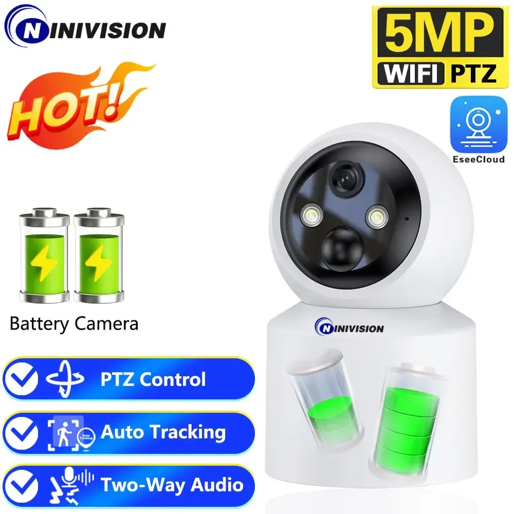 

5MP WiFi Baby Battery EseeCloud Indoor Ai Human Tracking Ptz Ip Camera WIFI Connection Wireless Sd Storage Security Protection