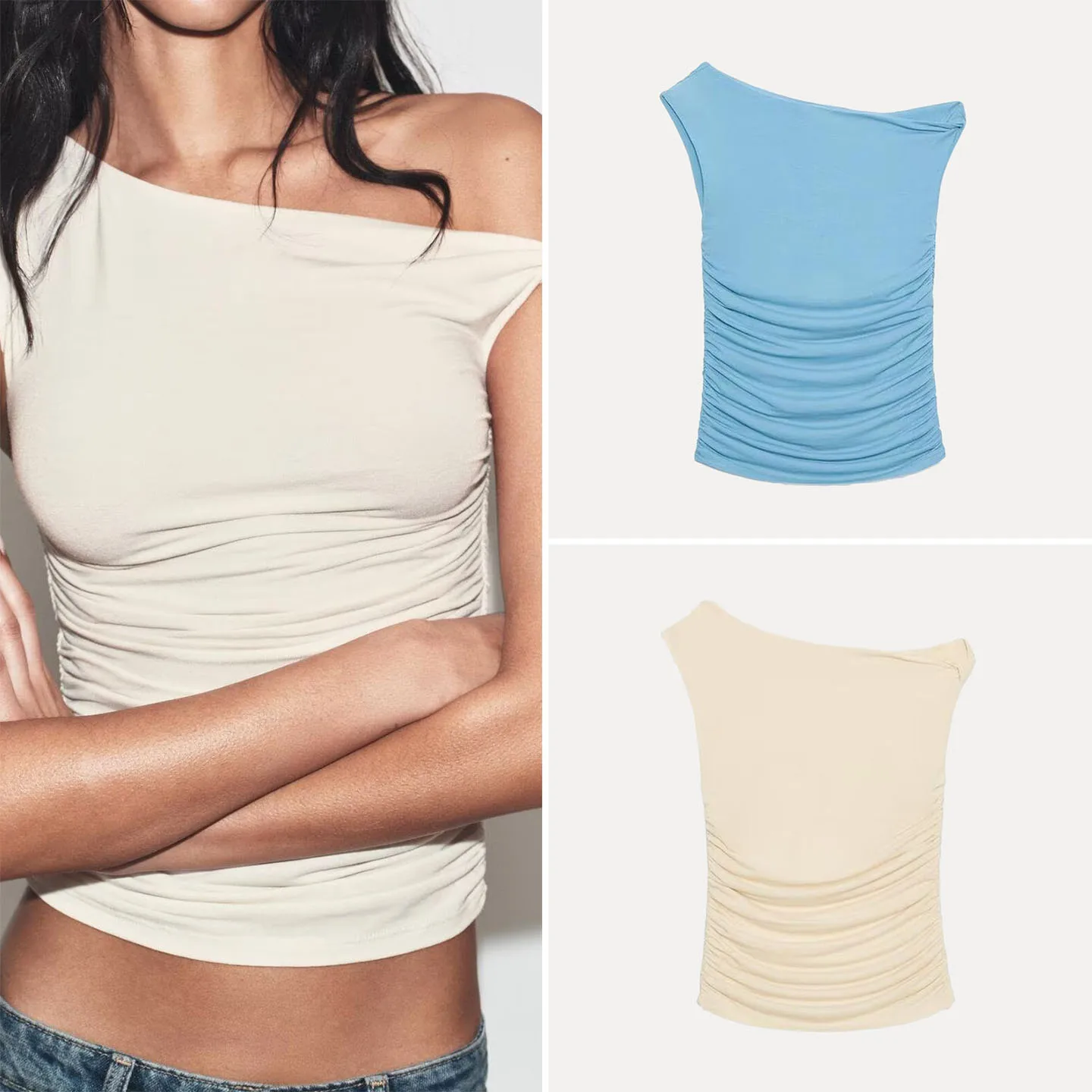 Fashionable Asymmetric Folded Sleeveless Top for Women Spring 2026 Multi-Color Options Short Length T-Shirt by ZADATA