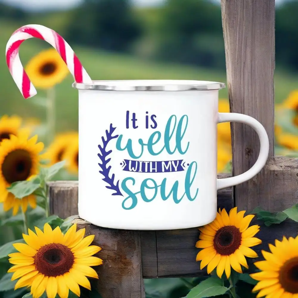 Christian Faith Enamel Coffee Tea Mugs Religious Quotes Trendy Christian Gift for Believer Camping Mug Religious Faith Gifts