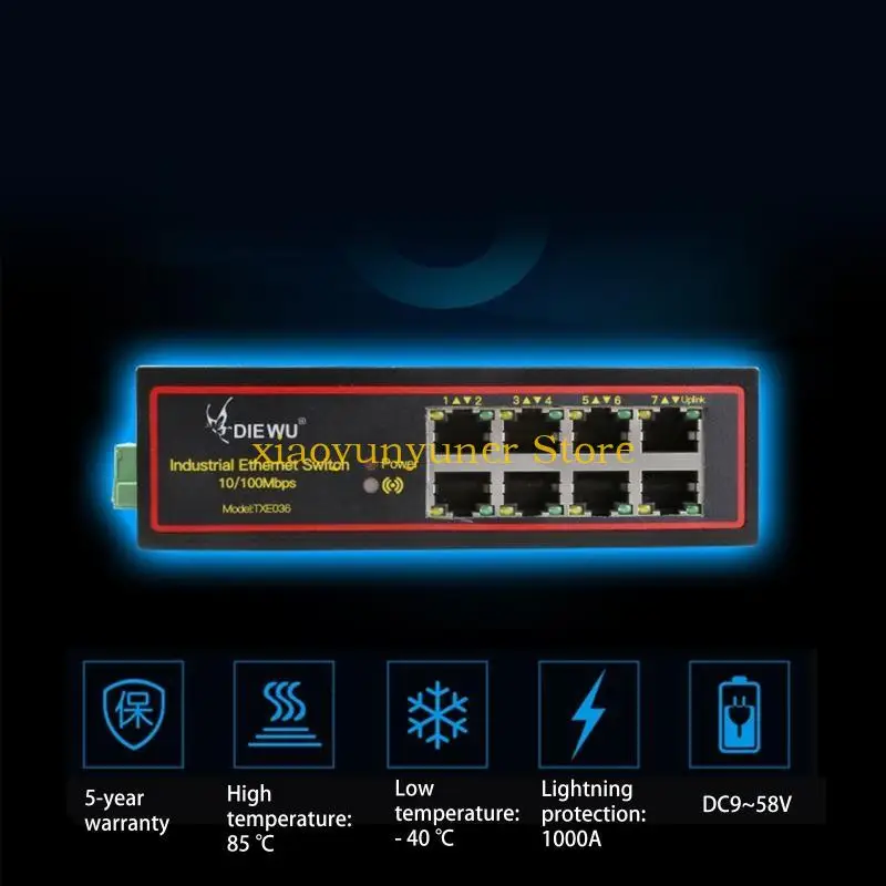 

P9JB Промышленный коммутатор Ethernet Сетевой концентратор 100M Rj45 Lan Splitter Hub 8-портовый DC9-58V