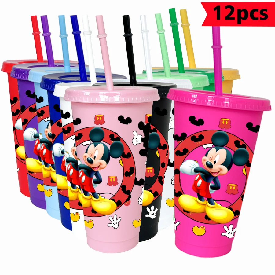 แก้วพลาสติกหลากสี 26 ออนซ์ ลายดิสนีย์ มิกกี้เมาส์ 12 ชิ้น/แพ็ค สำหรับงานวันเกิด ใช้ดื่มน้ำผลไม้ กาแฟ
