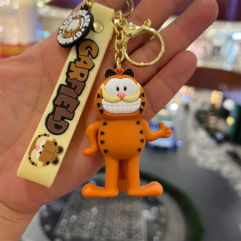 Garfield Doll Anime Figure Keychain Cartoon Yellow Cat Toy PVC Keychain Backpack Decor Pendant Accessories Couple Gifts