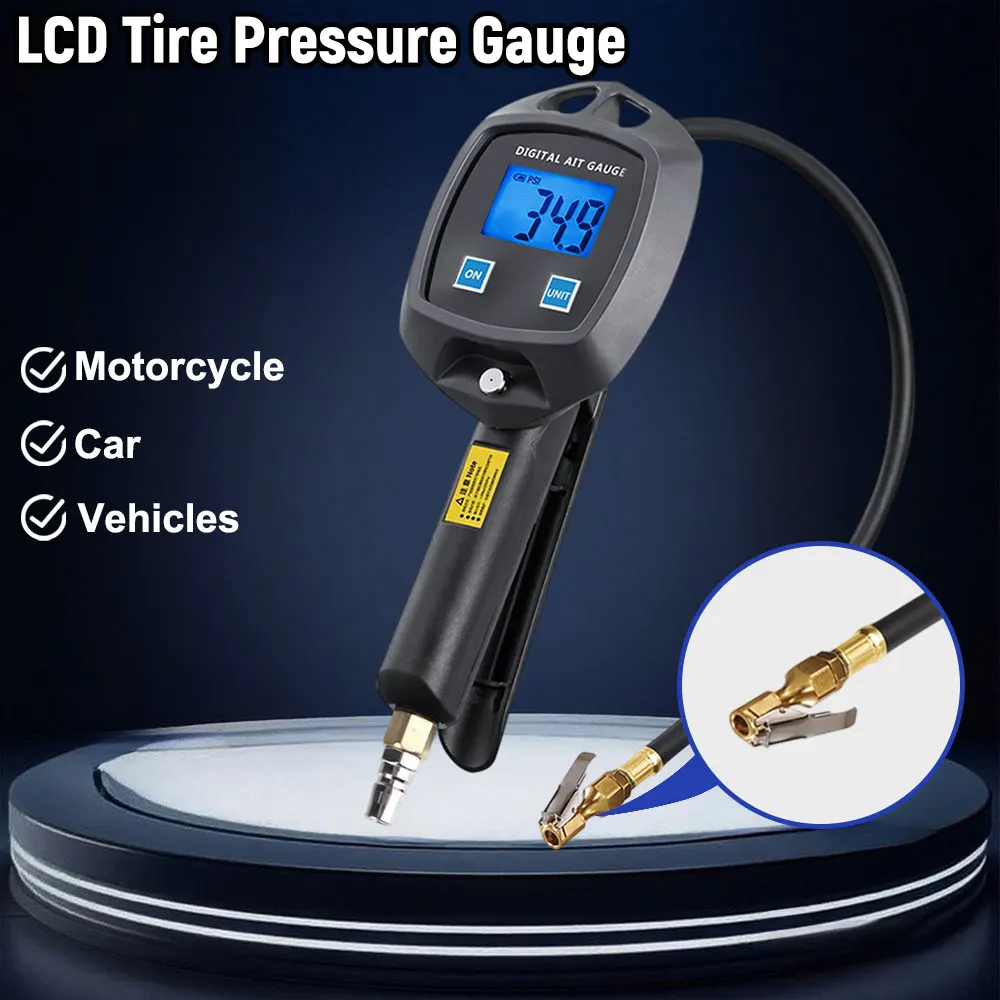 

Tire Pressure Gauge Digital Display Car Tire Manometro High-precision Monitoring Inflation Gun Universal With Inflator Hose
