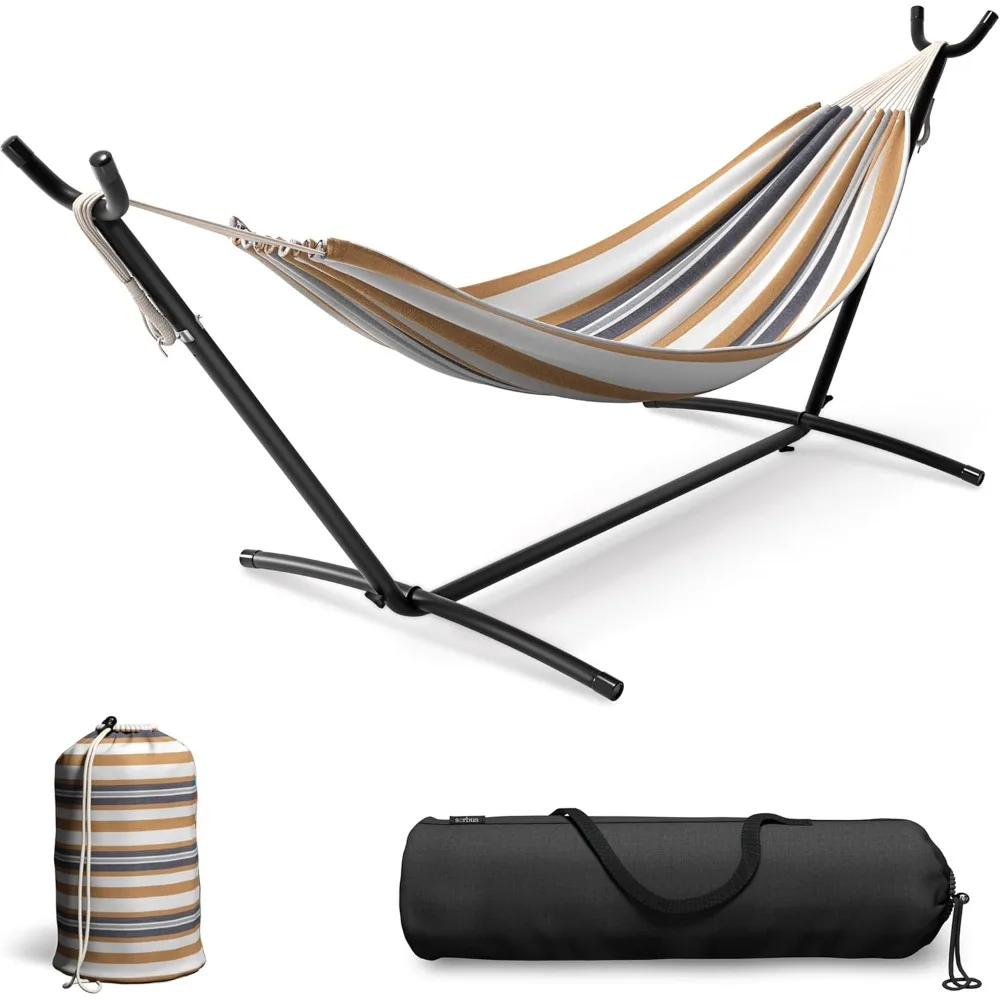 

Гамак Sorbus на 2 человека с подставкой — кровать из смеси хлопка 60 градусов, сверхпрочная грузоподъемность 450 фунтов, портативный с чехлом для переноски — для сада,