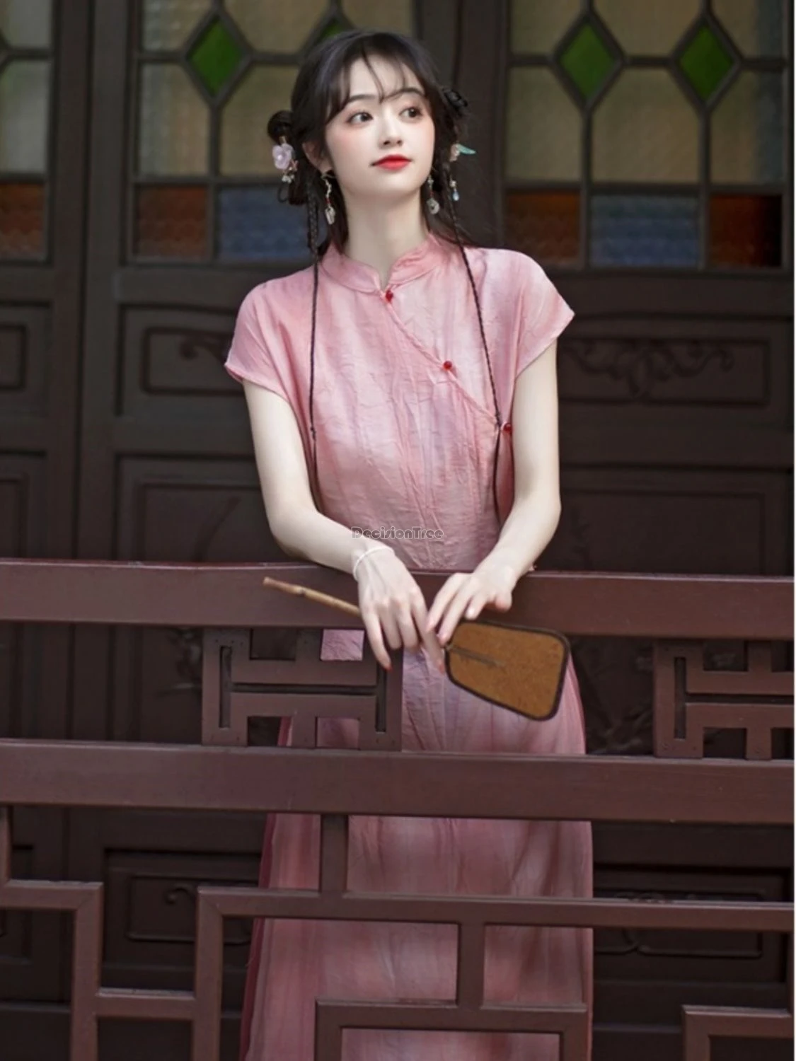 2025 neue chinesische stil verbesserte retro kurzarm stehkragen cheongsam kleid lose lange hosen zwei stück qipao-sets frauen b192