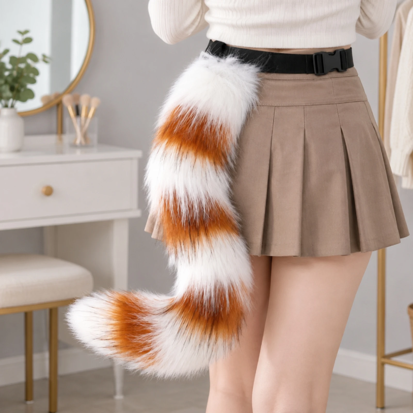 柔らかい素材で作られた猫の尻尾のコスプレ用アクセサリー。ウエストに調整可能なストラップが付いており、着脱が簡単で、コスプレイヤーにぴったりの可愛らしいデザインです。