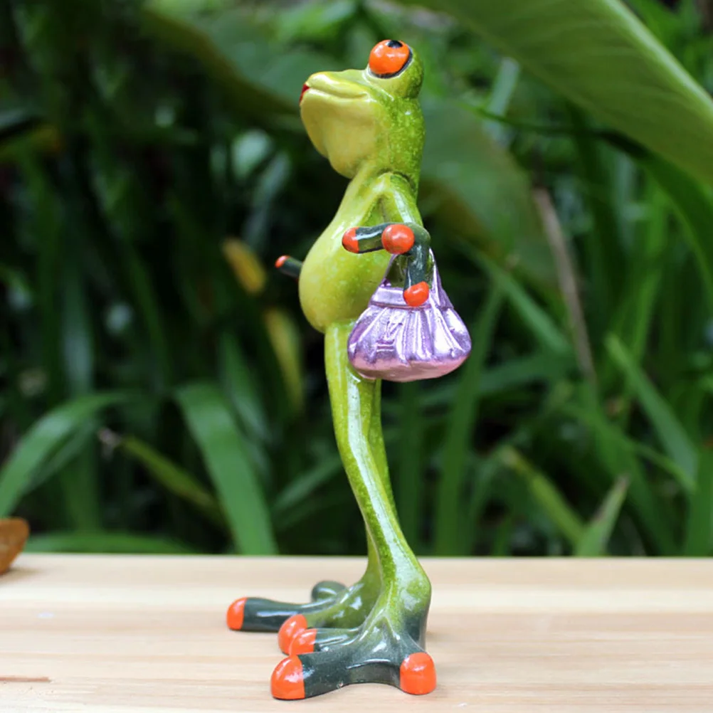 

1pc Resin Frog Cute Lady Handbag Design Desktop Garden Decor Aquarium Bonsai Terrarium Ornament Home Decoration