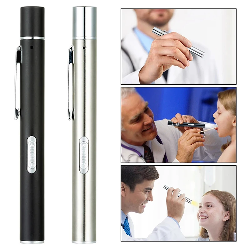 USB Rechargeable Medical Handy Pen Light Mini Nursing Dentist LED Flashlight Stainless Steel Clip Pocket Dual Light Torch Lamp