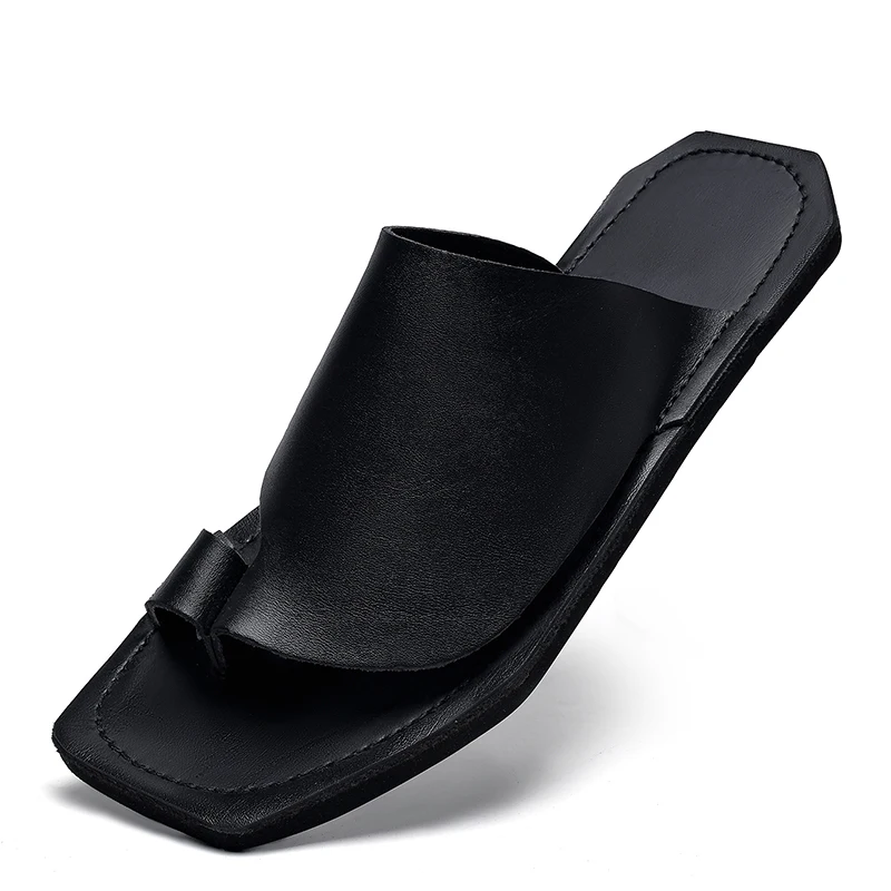 

2025 Summer Large Size 38-47 Leather Slipper Beach Shoes Mens Flip Flops Men Slippers Fashion Outdoor Men's Slides Flip Flop