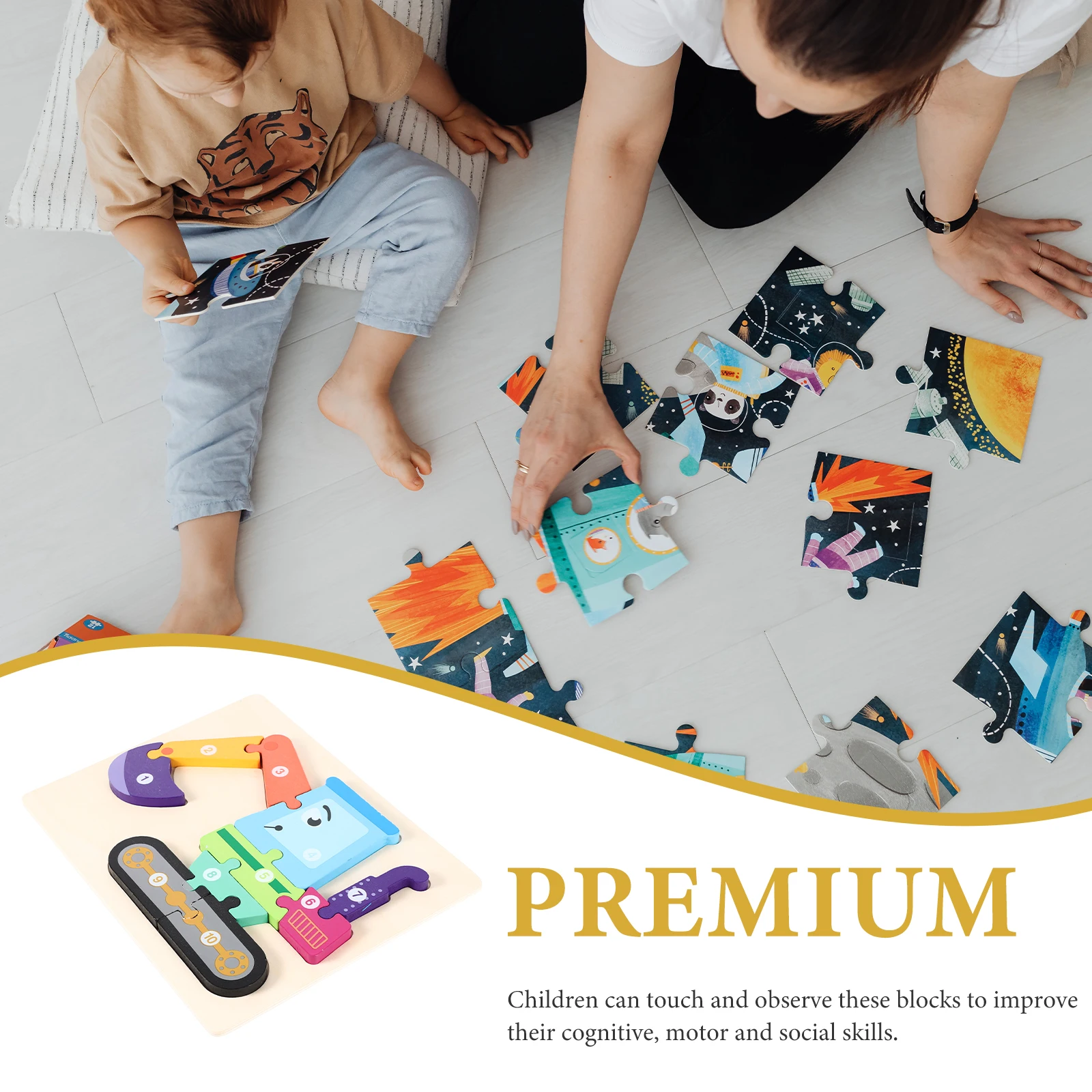 

Puzzles Wooden Cartoon Toy Kid Kindergarten Stack for Children Baby Kids Toddler