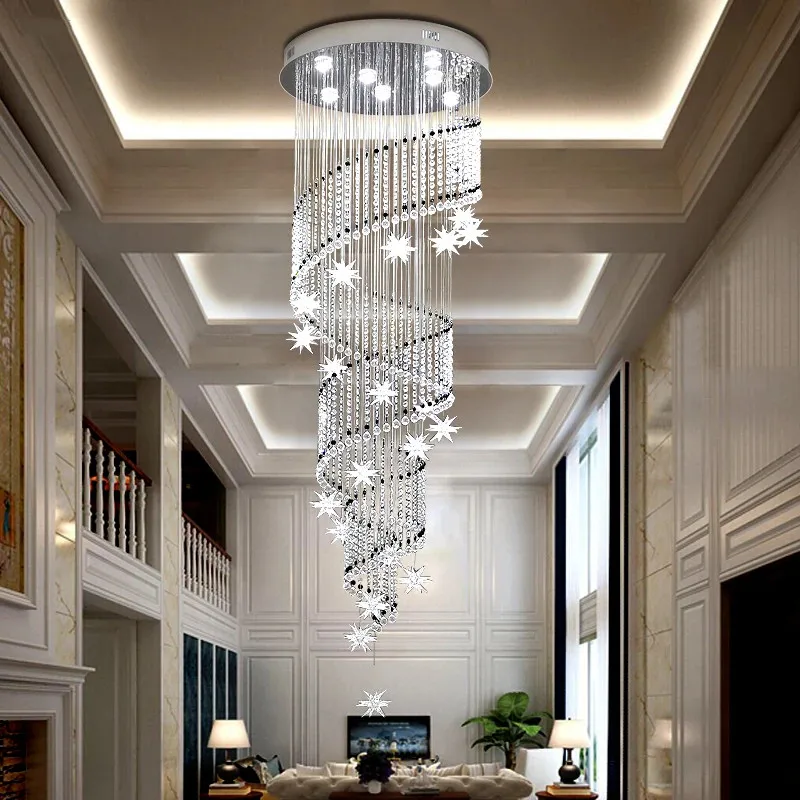 2024 moderna stella di cristallo decorazione Villa scala LED lampadario decorazione della parete scala rotante soggiorno illuminazione domestica