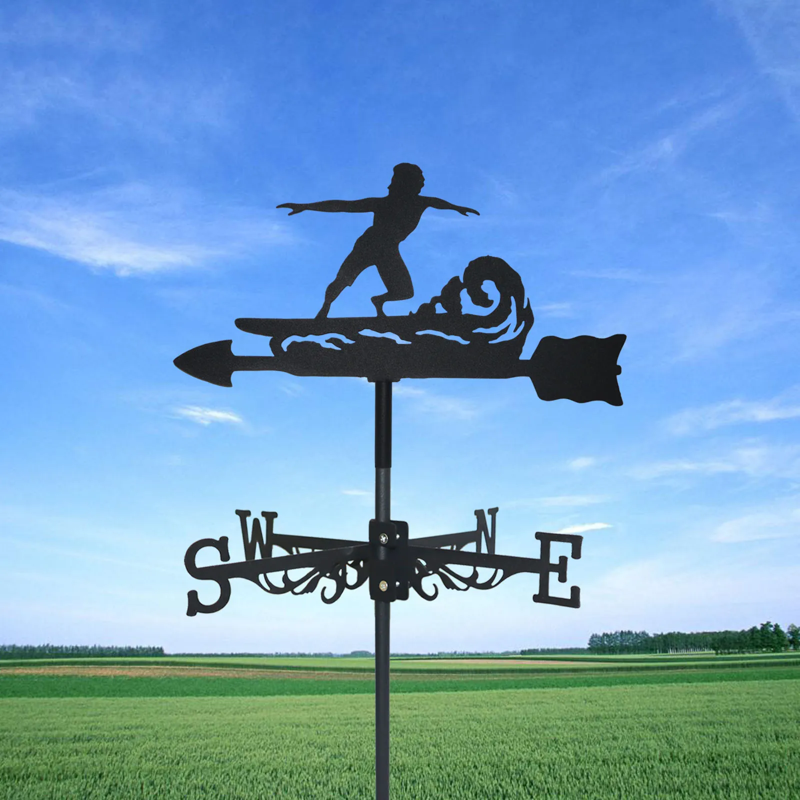 Surfers Weathervane Silhouette Art Black Metal Sports Enthusiast Wind Vanes Outdoors Decorations Garden For Roof Yard Building