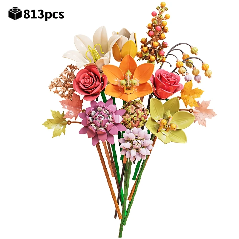

Creative Building Blocks Rose Bouquet Set Everlasting Flowers Plant DIY Model Kit Valentine Gift for Girls Desktop Decor Gifts