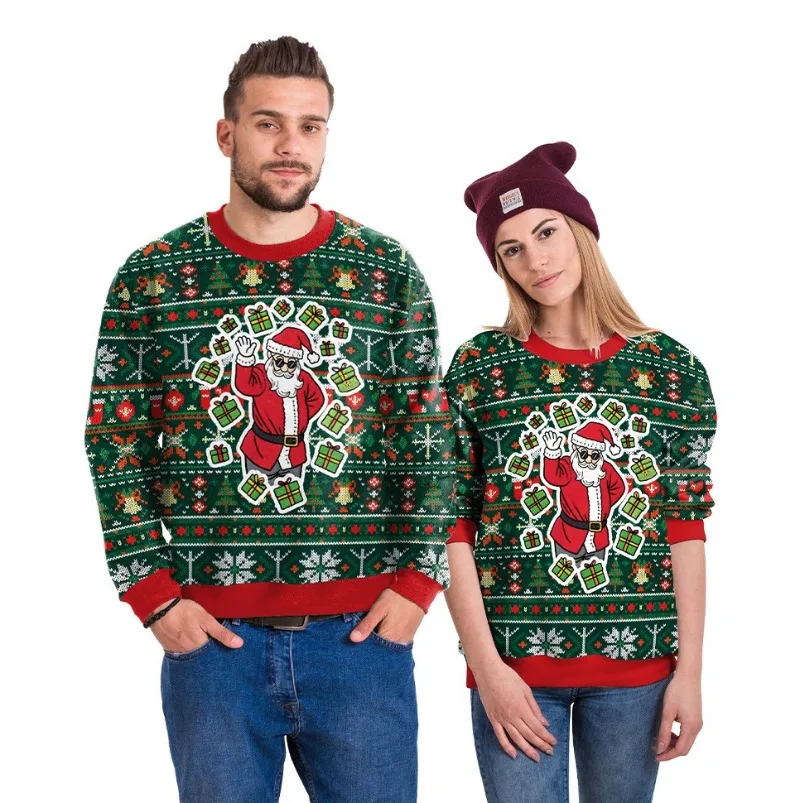 

Рождественский свитшот, подарок Санта-Клауса, пуловер с круглым вырезом и принтом снежинок, праздничная вечеринка, уютный повседневный уютный повседневный верх