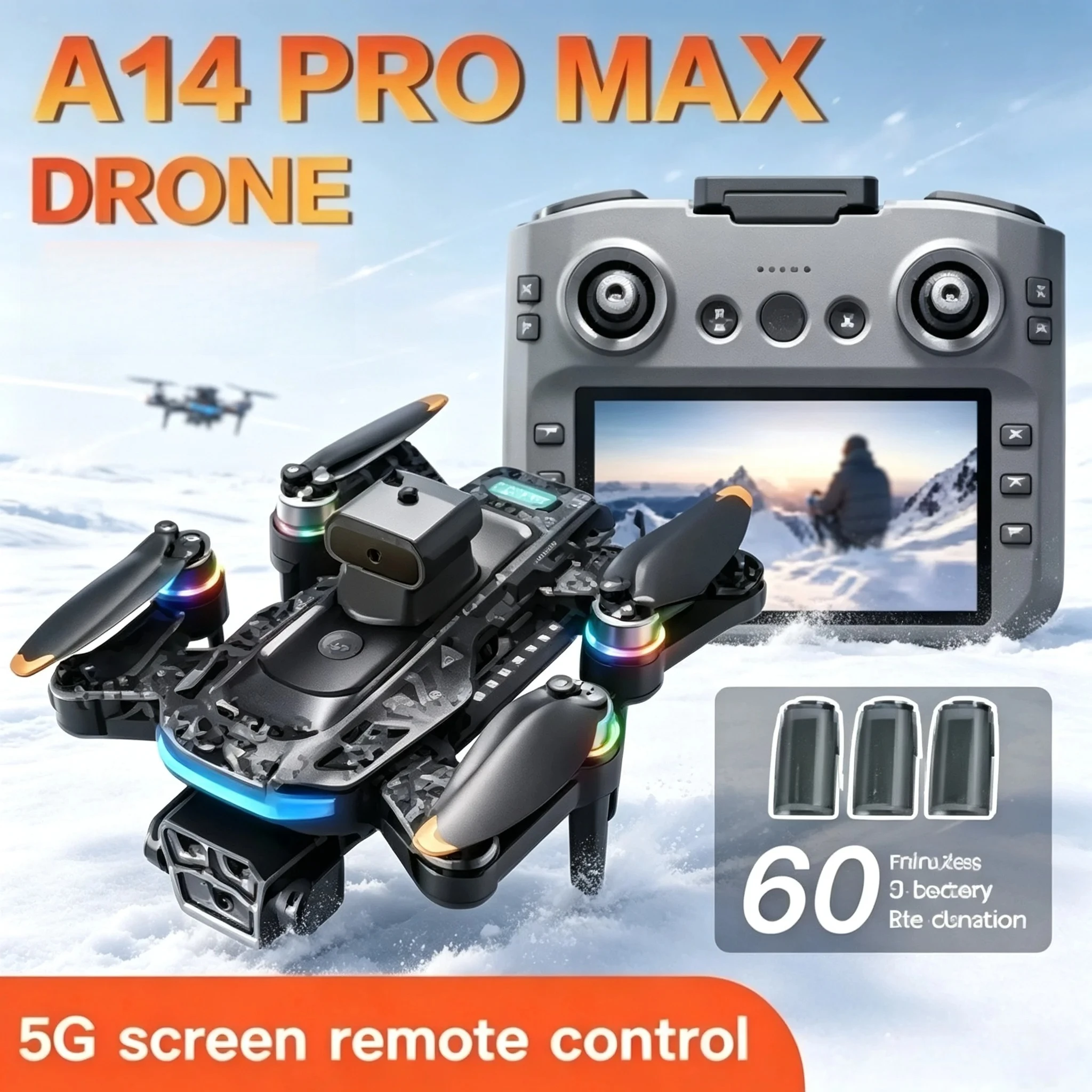 Brand+ A14 Pro Max GPS Drone 8K HD Camera 4K with Screen 5G WIFI Aerial Photography Obstacle Brushless Remote Control Quadcopter