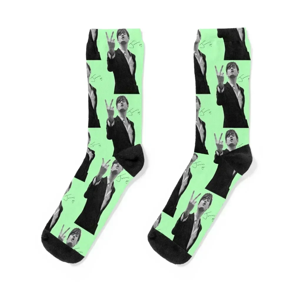 Jarvis Cocker Outline V Sign Artwork with Autograph Clear Background Iconic Socks kids christmass gift Socks Woman Men's