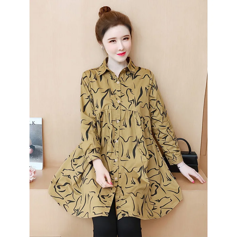 Fashion Lapel Printed Button Loose Folds Korean Mini Dress Women\'s Clothing 2023 Spring Summer New Oversized Casual Dresses