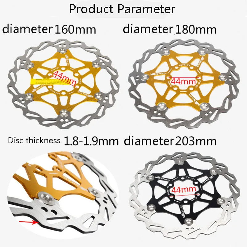 Snail Floating Disc Mountain Bike Cooling Floating Disc Ultra-light Six Pin Disc Brake Disc 160 180 203mm Accessories