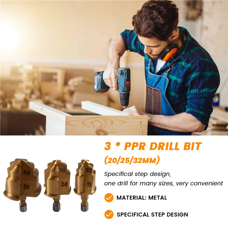

【Flash Sale】3Pcs 3 Blades PPR Lifting Stepped Drill Bit Hexagon Shank Water Pipe Connection Tool 20/25/32Mm Chamfering Cutter