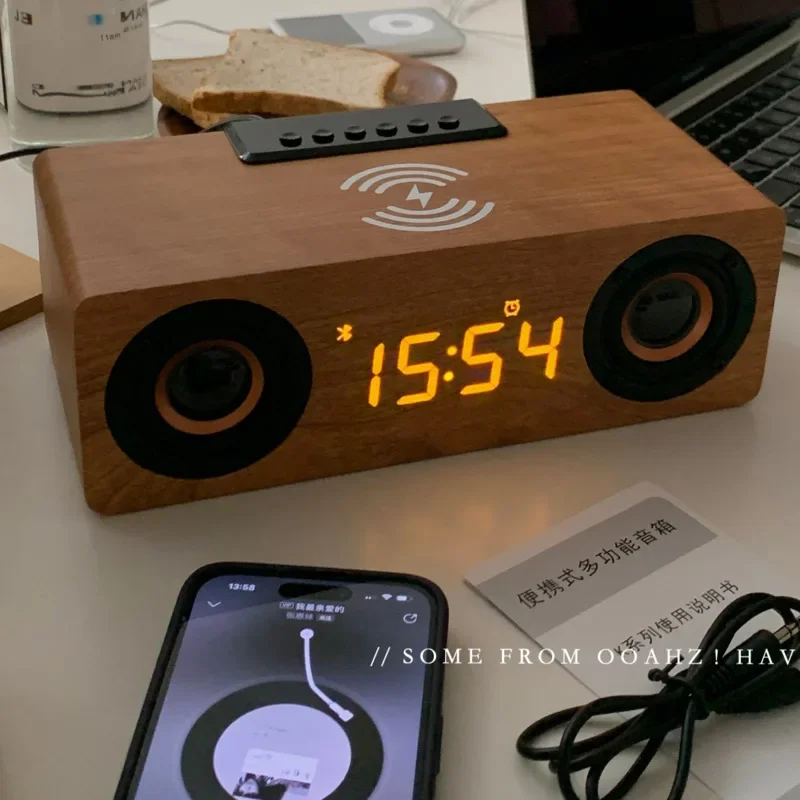 

Retro Wooden Bluetooth Speaker, FM Radio, Deep K1, Alarm Clock,Wireless Phone Audio, Single Speaker with Card Slot, Portable Mus