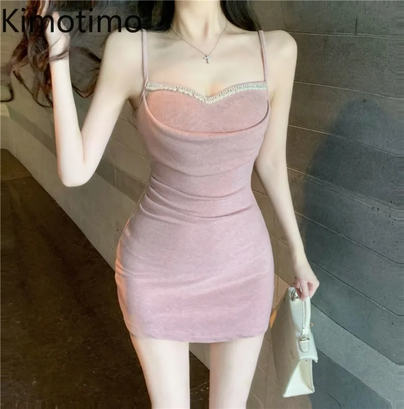 

Kimotimo Sexy Beading Strapless Suspender Party Dress Women 2025 New Temperament Sleeveless Slim Fit Bottomed Hip Mini Dresses
