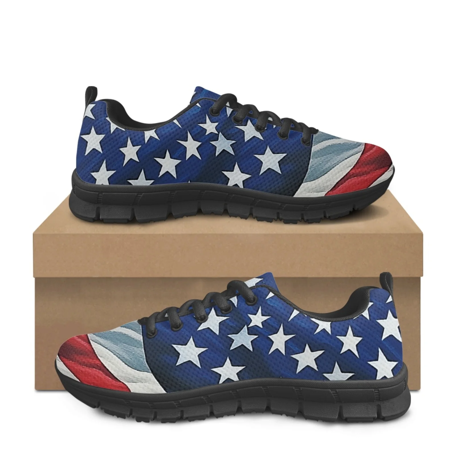 Coloranimal USA Flag Pattern Mens Easy to Clean Work Shoes for Medical Staff Non-Slip Tennis Training Shoes for Travel