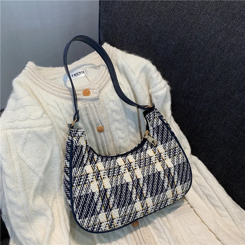 Bolso de hombro para mujer, bandolera pequeña coreana a la moda, miniballesta Simple a cuadros, para otoño