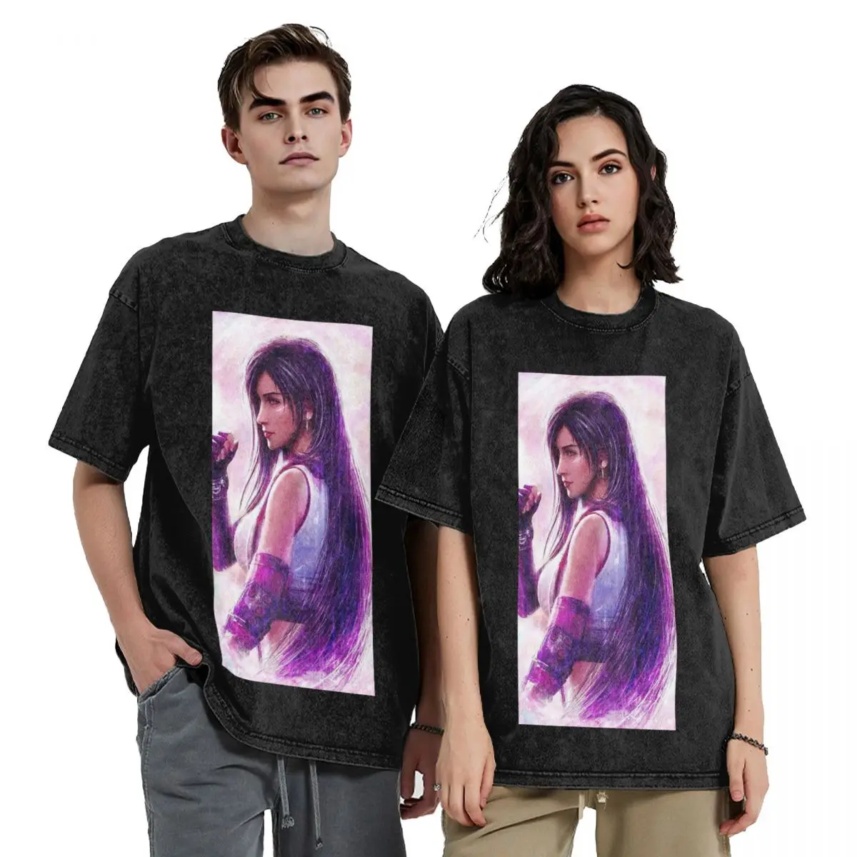 Streetwear T-Shirts Tifa Lockhart-Final Fantasy 7 Ff7Remake Ffvii Final Washed T Shirt Short Sleeve Hip Hop T-Shirt Tops Tees view 3