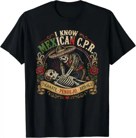 Ich kenne mexikanisches CPR Calmate Pendejo Respira T-Shirt Y2k Gothic Lustiger mexikanischer Humor Sugar Skull Skelett T-Shirt Halloween Kostüm T-Shirt – Detail 7