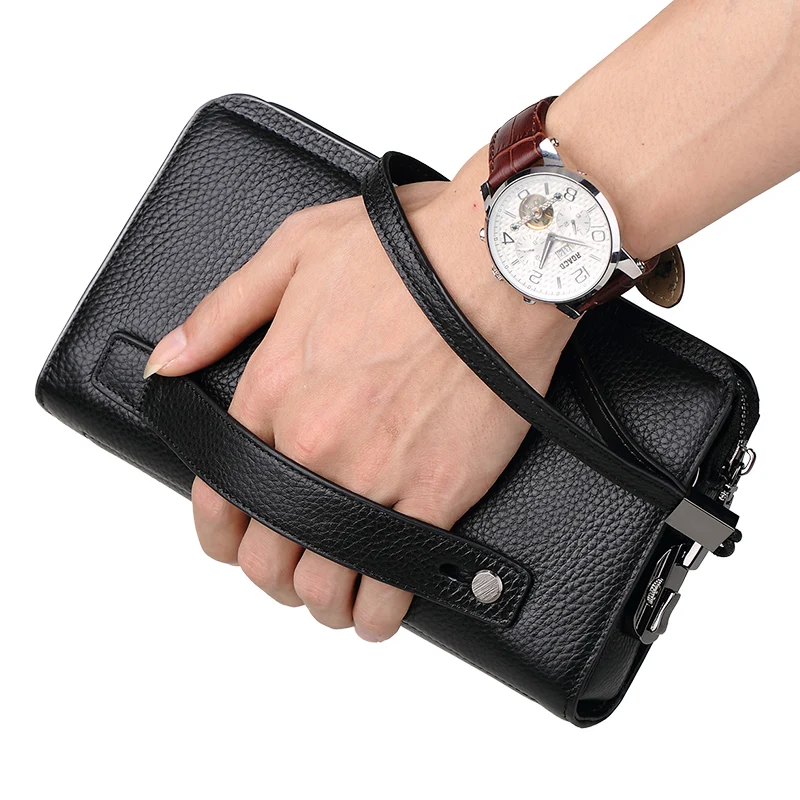 Men's leather handbag, multifunctional and personalized wallet, fashionable and large capacity phone bag