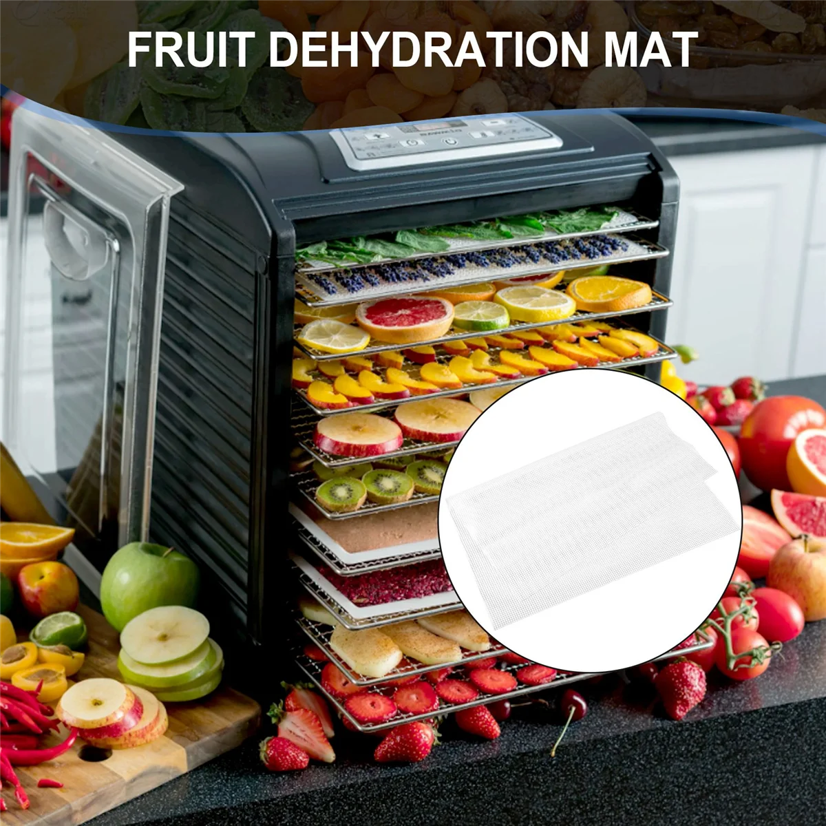 Non-Stick Silicone Dehydrator Sheets,Fruit Dehydrator Mats Reusable Steamer Mat Mesh Sheet for Fruit Dryer 8 PcsJAS