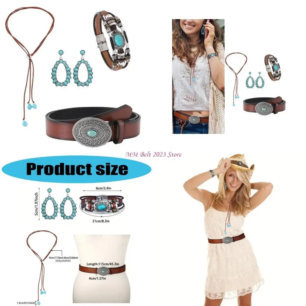 49me-ヴィンテージ女性ターコイズネックレスセットエスニックチャームロングチェーンセーターネックレス