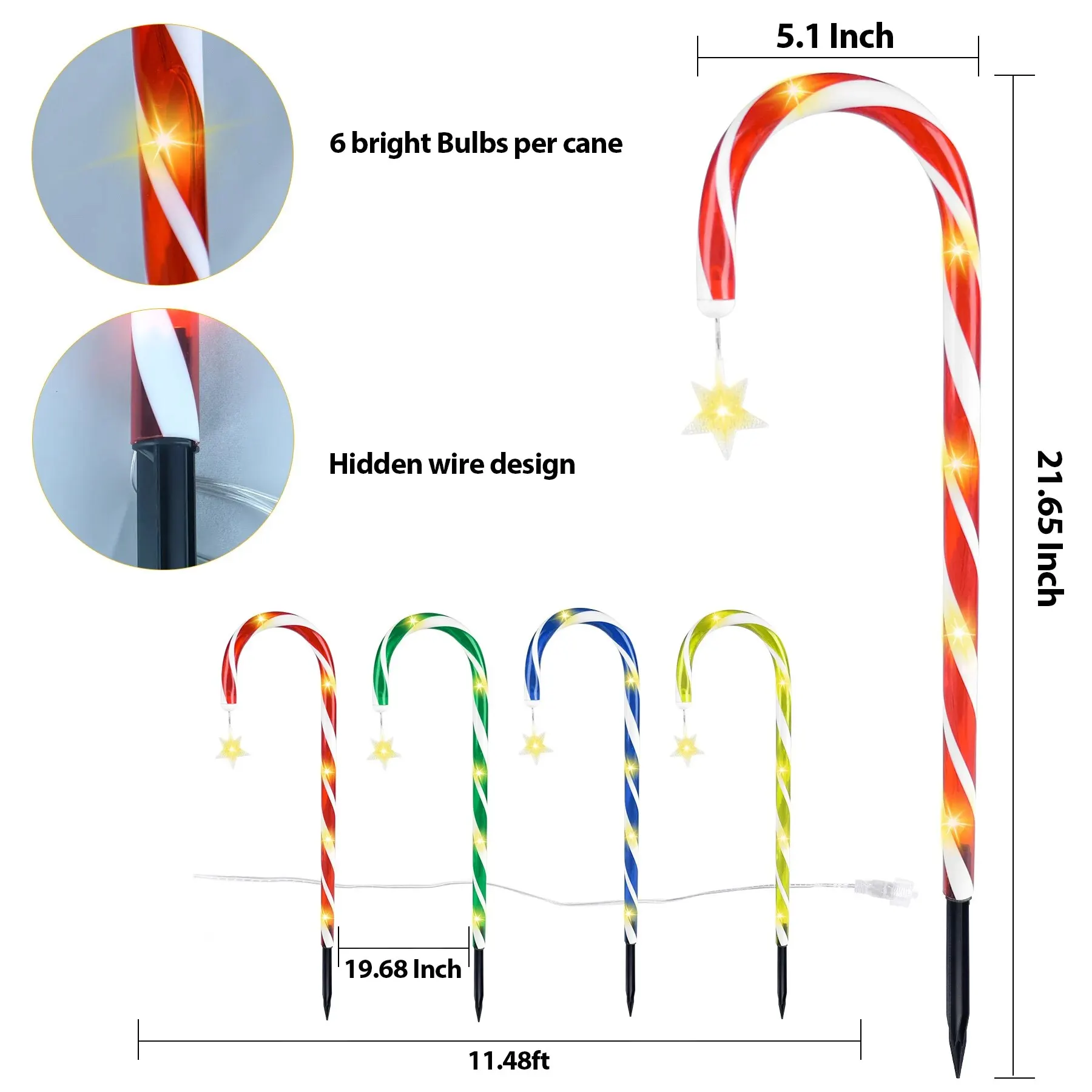 8Pcs/Set Candy Cane Lamp Christmas Lights Outdoor EU Plug Christmas Decoration 2024 Fairy Lights Garden Light Lawn Light