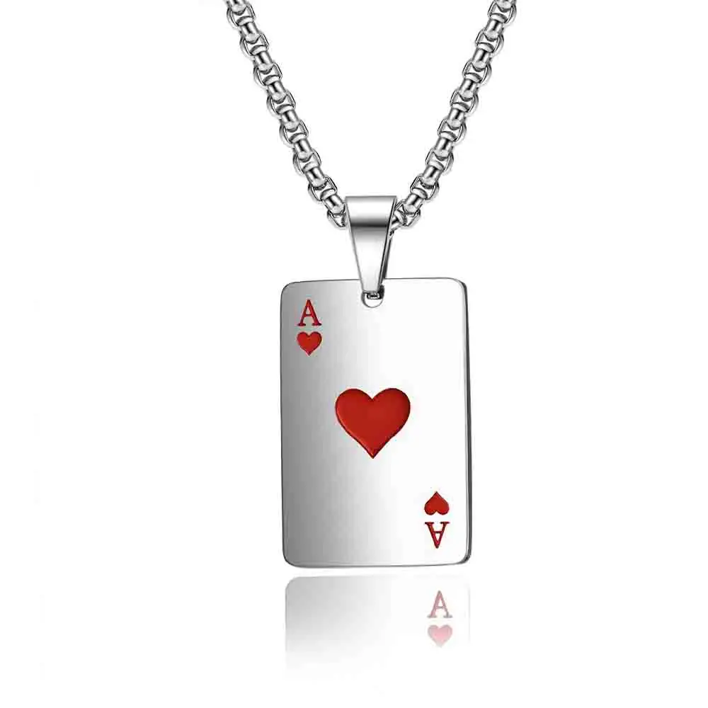 Stainless Steel Men Fashion Punk Rock Poker Card Spade A Pendant Necklace Cool Ace of Spades Win Game Jewelry Gift For Boy