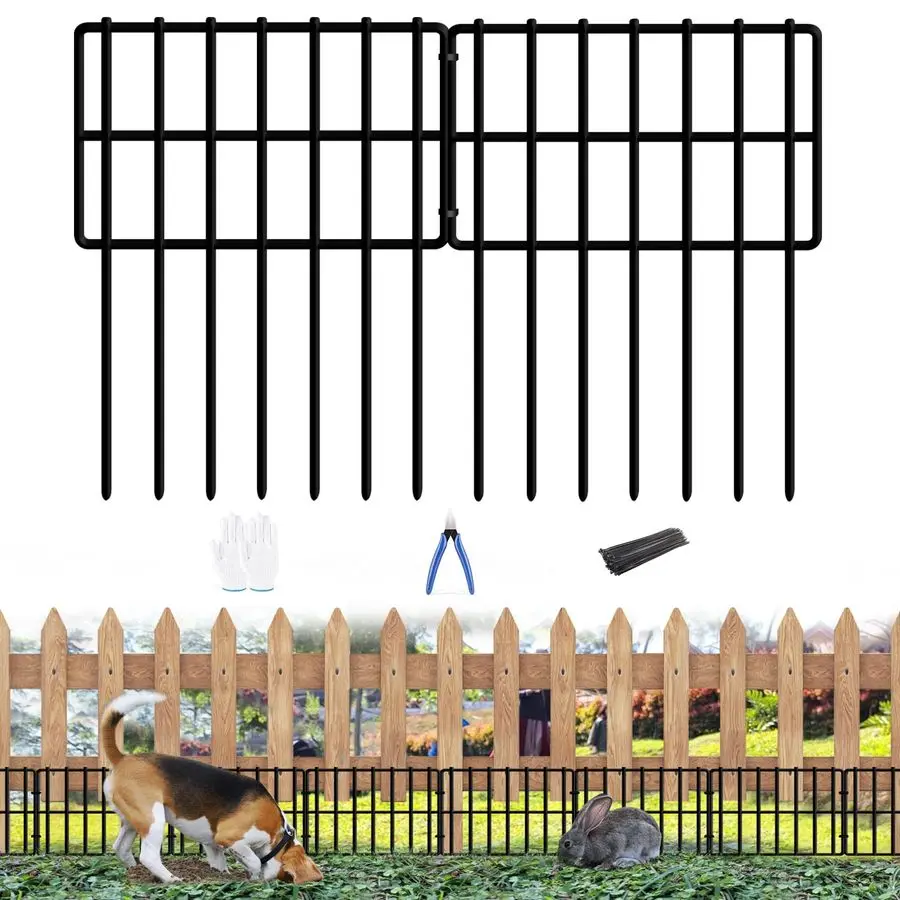 

Pack Garden Animal Barrier 1.65inch Spike Spacing, Reusable Rustproof Metal Fence Border for Dogs amp Rabbits Total 27ftL x 17in
