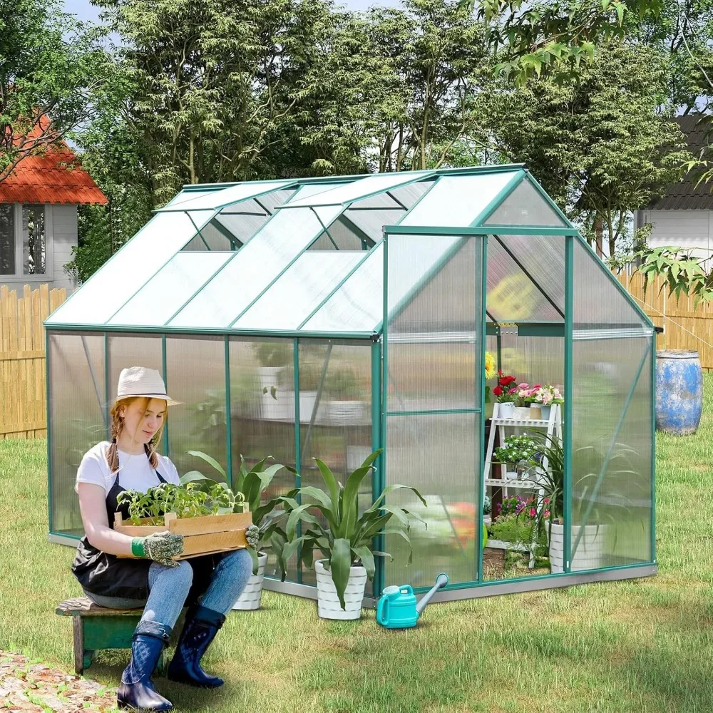 Polycarbonate Greenhouse Kit, 10x6 ft Heavy Duty Outdoors Durable Green House with Double Vent Window Lockable Door