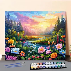 116605 by Numbers Fields of Flowers in the Sunset Art and Culture Digital Painting Handmade Adult Children's Gifts Wall Decora