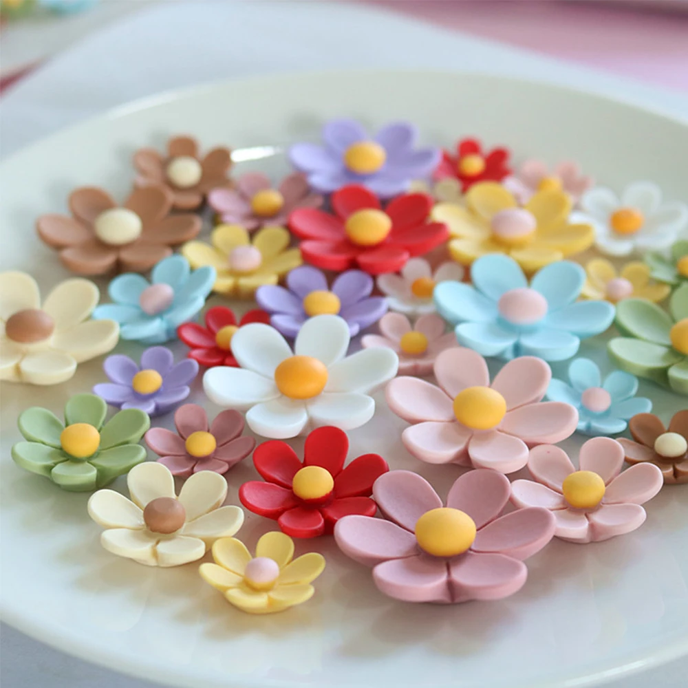 10PCS 19-35mm Daisy Flower Series Resin Flatback Cabochons For Hairpin Scrapbooking DIY Jewelry Craft Decoration Accessories