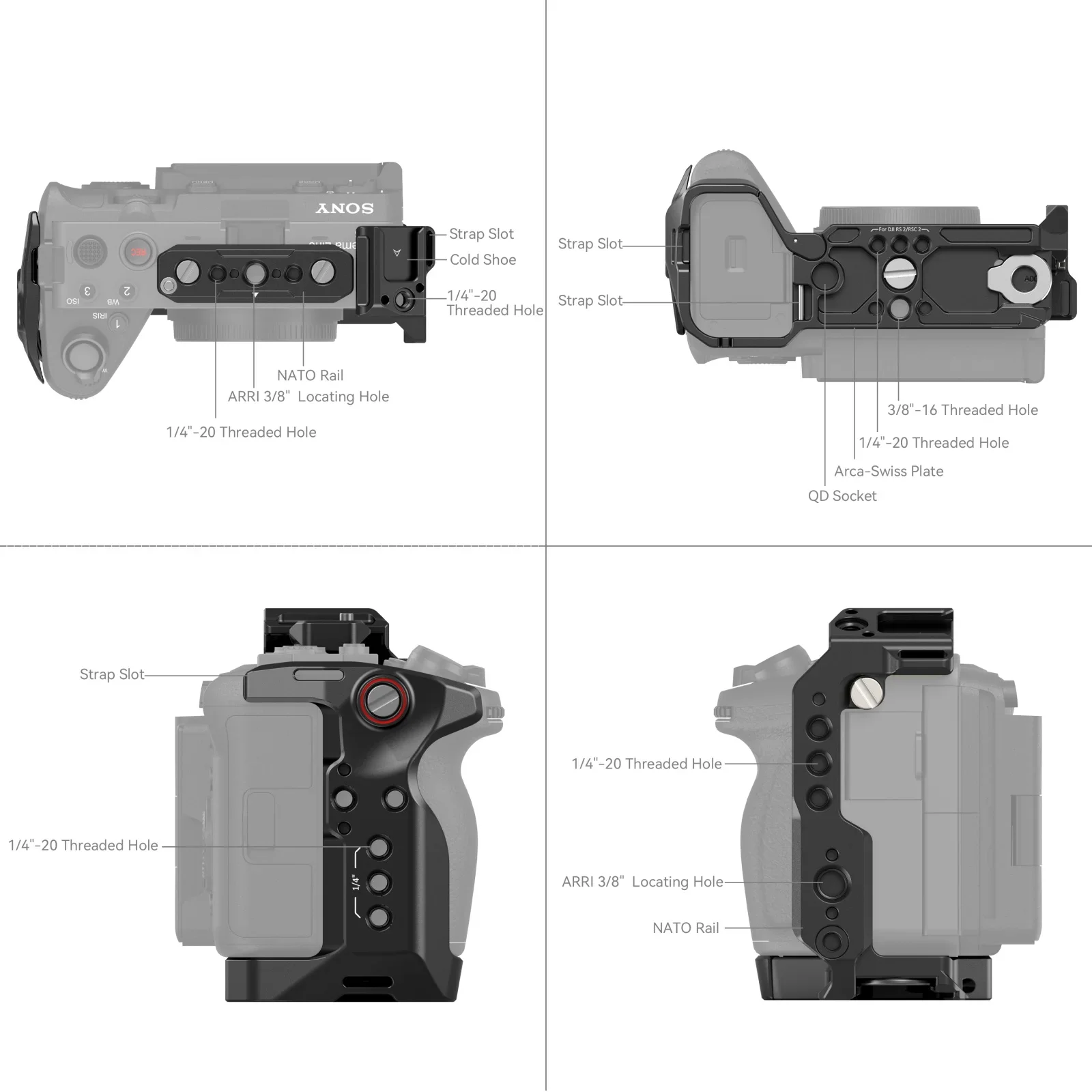SmallRig 5823 FX3 / FX30 Camera Cage for Sony FX3 / FX30 with Top Handle V-mount Battery Mount Plate NATO Rail Screen Protector
