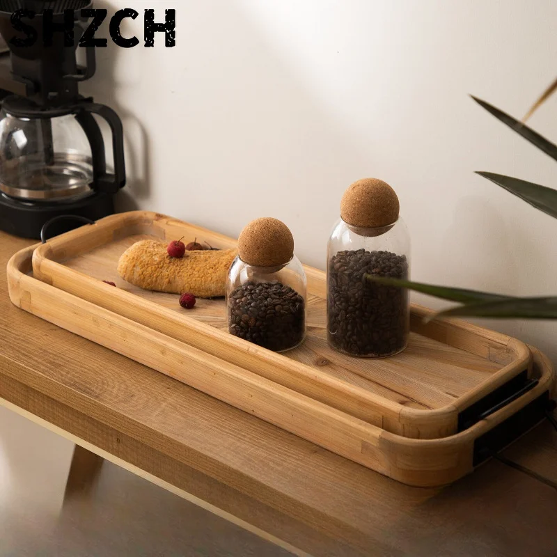 Solid Wood Serving Tray Vintage Fruit Snack Storage Plate Multifunctional Food Organizer for Dining Table Kitchen Counter Decor