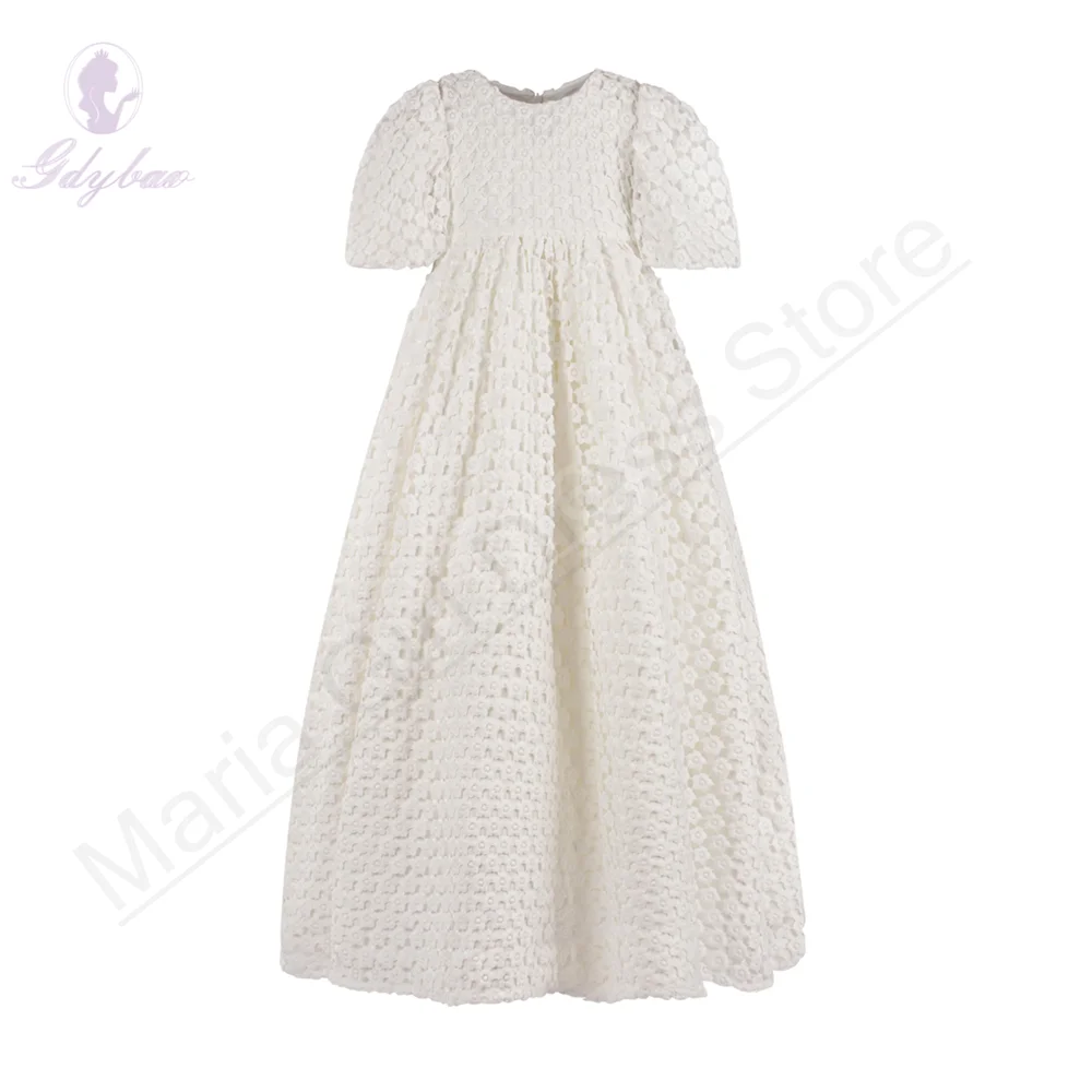 Customizable Elegant Party Dresses Thick Hollow-out Milk Lace Long Children's Wedding Bridesmaid Party Birthday Event Dress