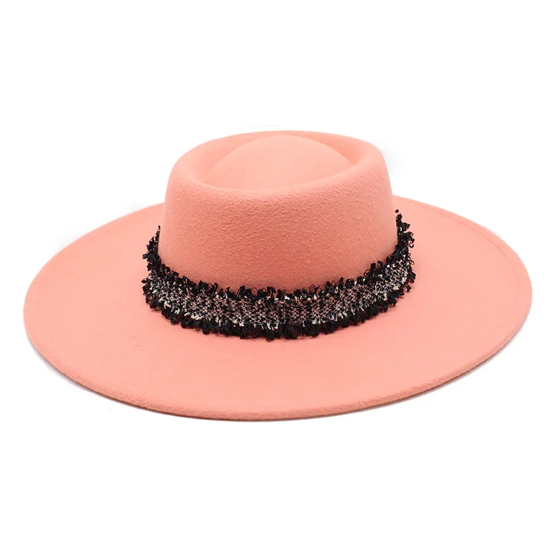 2021 New Cross-border Solid Color Wool 9.5cm Hat Brim Men's And Women's Autumn And Winter Warm Outdoor Oval Ring Top Hat