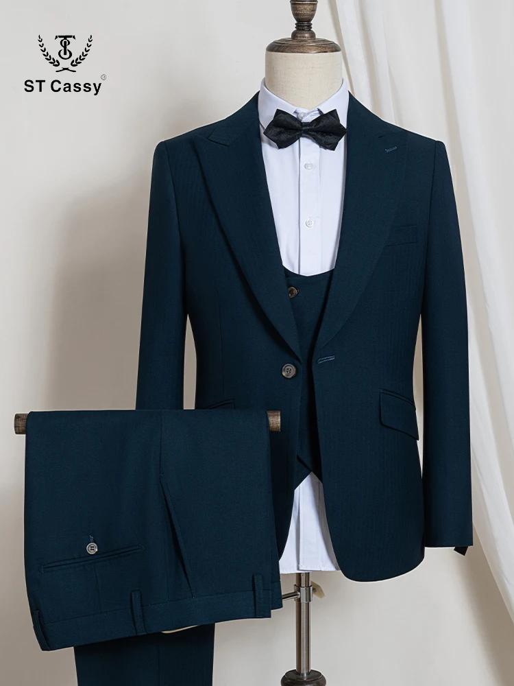 

ST Cassy dark green 3-Piece Set Jacket+vest+pants High Quality man Suit Slim Fit Business Casual Tuxedo Groom's wedding dress