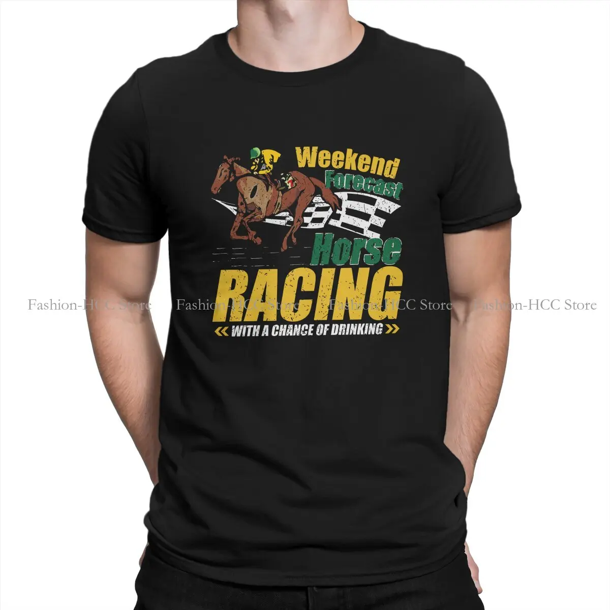 Drinking Round Collar TShirt Horse Racing Sports Classic Polyester T Shirt Men Tops