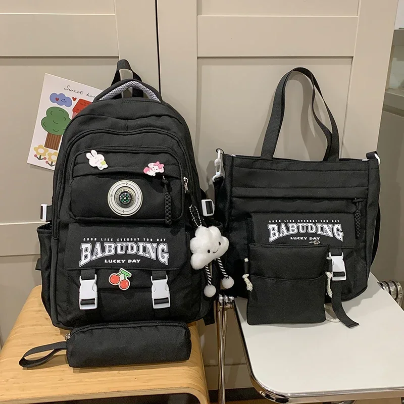 Vierteiliges Studenten-Rucksack-Set, gut aussehend, leicht, extrem große Kapazität, langlebig und robust, Umhängetasche, einfacher Rucksack