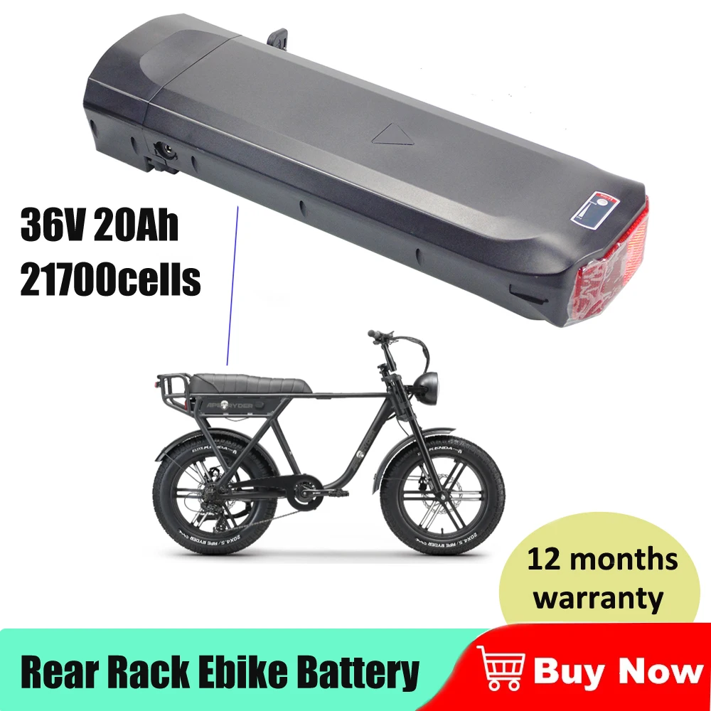 City Bike Rear Rack Ebike Battery 21700 cells 36V 20Ah  for APE RYDER A10 UTILITY ELECTRIC BIKEReplacement battery 720wh