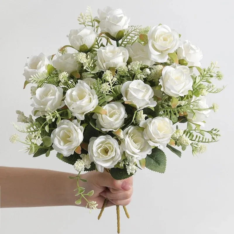 Rose Artificial Flowers Bouquet Fake Flower for Home Room Decor Garden Wedding Marriage Party Decoration Outdoor Bride Bouquet