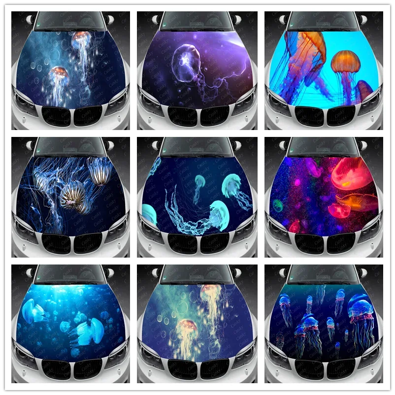 Ocean Animal Jellyfish Car Hood Vinyl Stickers Wrap Vinyl Film Engine Cover Decals Sticker Car Auto Accessories