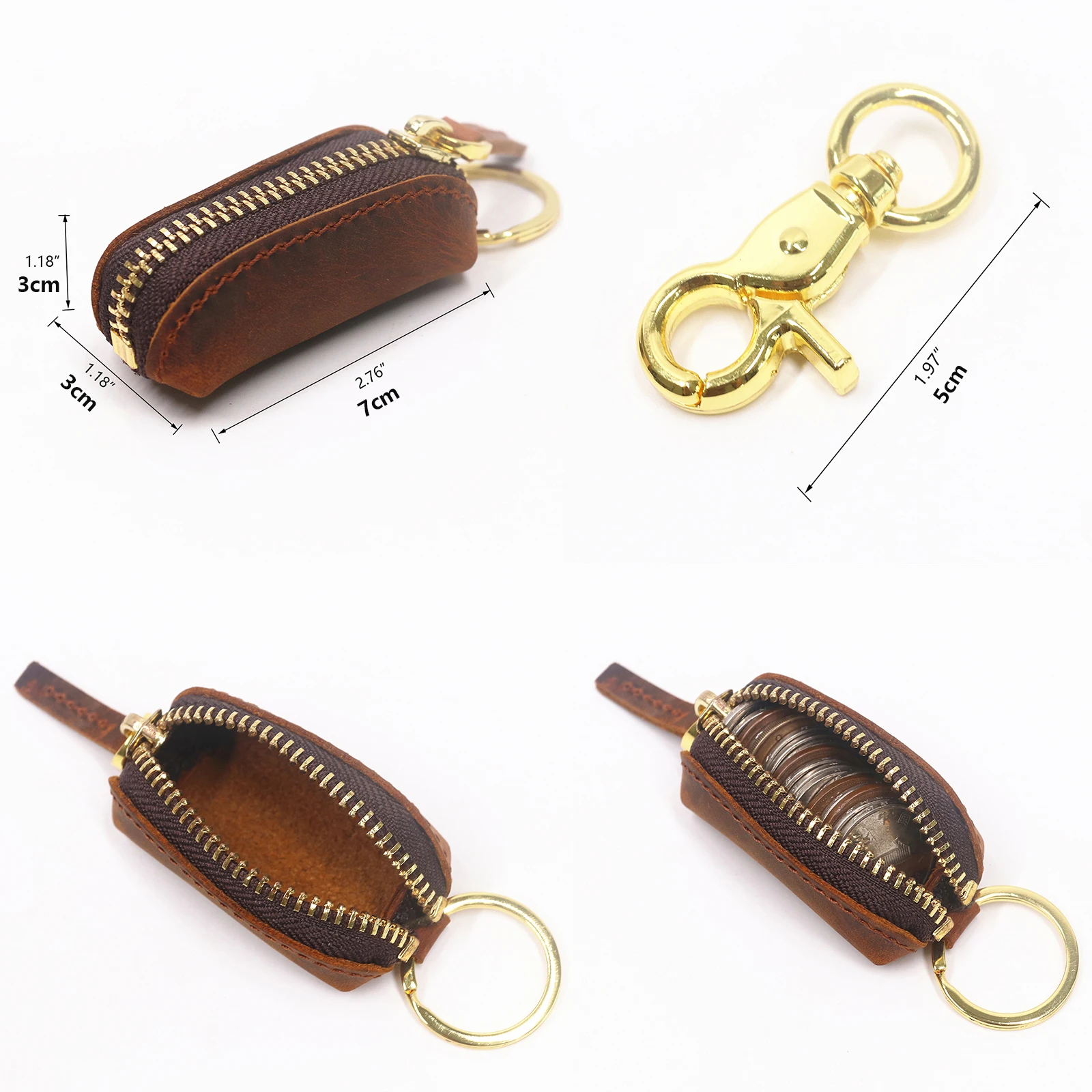 Portachiavi portamonete in vera pelle per uomo donna Portamonete con cerniera piccola fatto a mano in pelle bovina originale con portachiavi in ottone