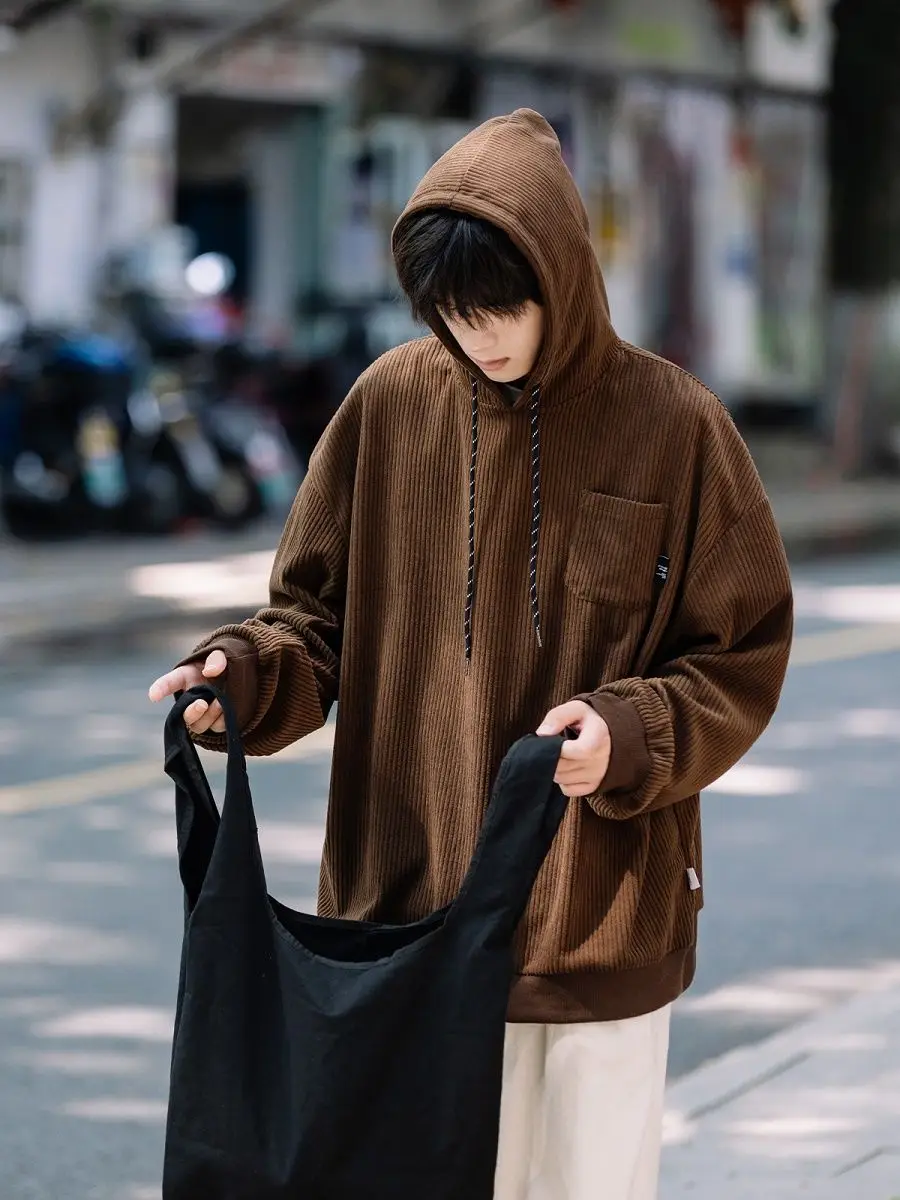 Men Sweater Men Hoodie Corduroy Hoodie Men Winter Cityboy Day Vintage Weighty Top Autumn-winter Thickened Coat